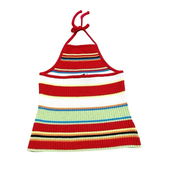 Y2K Multi-coloured striped halterneck knitted top size medium - Picture 2 of 10